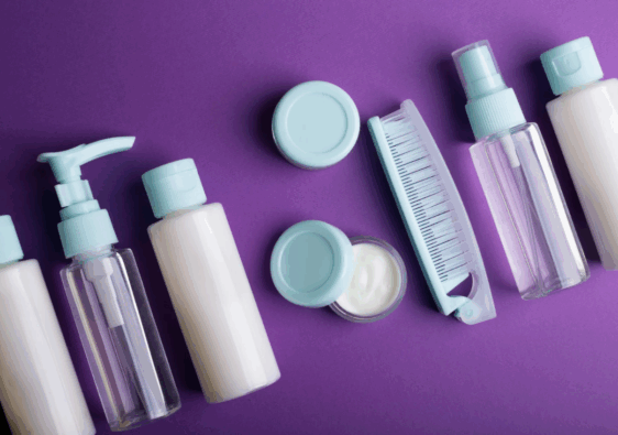 travel size skincare products lined up in a row