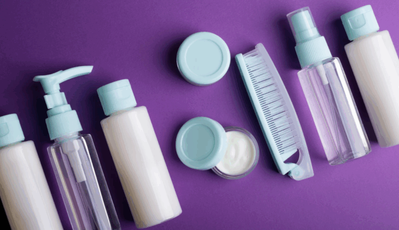 travel size skincare products lined up in a row