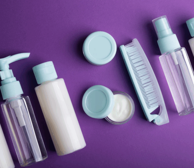 travel size skincare products lined up in a row