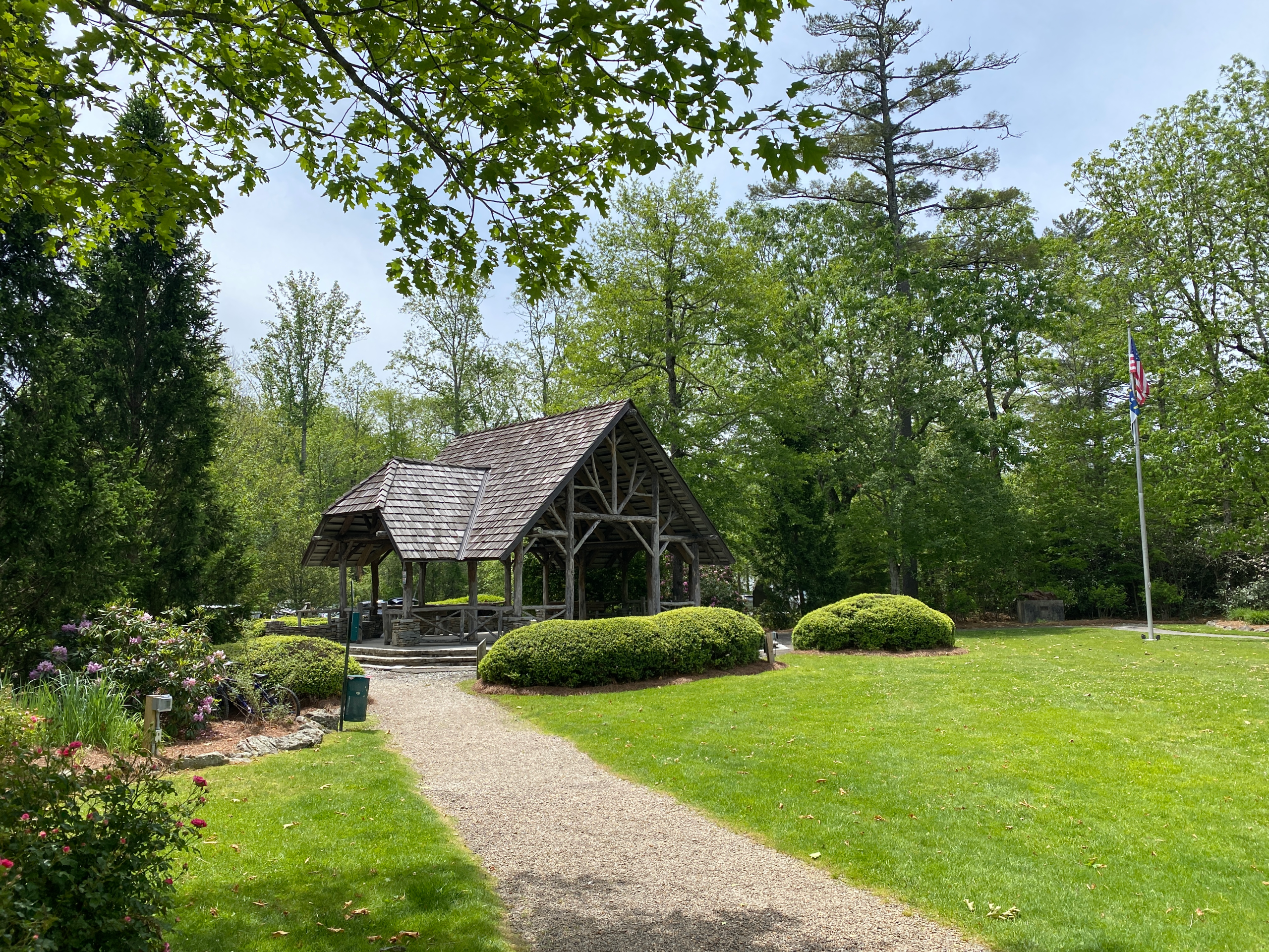 Walking path and gazebo at The Village Green park in Cashiers NC